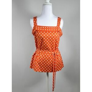 Vintage Polka Dot 2 Piece Set Orange Blouse Camisole Belt Retro Pin Up S